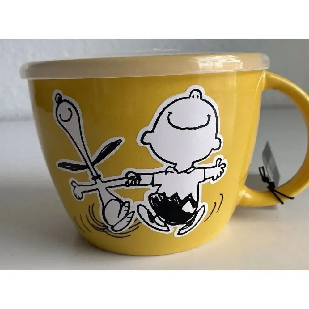 Peanuts Snoopy‎ and Charlie Brown Soup Bowl Cup Mug Microwave Vented Lid 23.5 Oz
